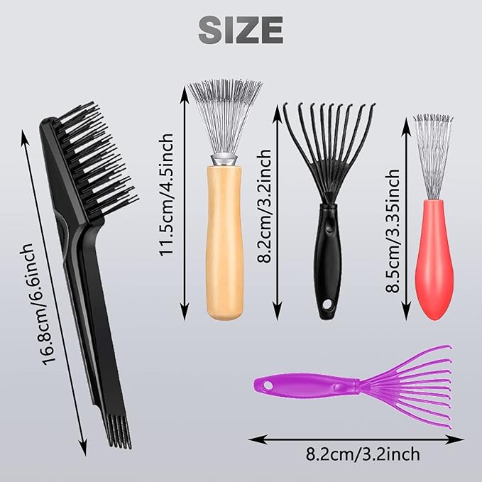 5 Pieces Hair Brush Cleaner Tool Set for Hairbrush and Comb Maintenance Remove Hair Dust Easily Ideal for Home and Salon Use, Black