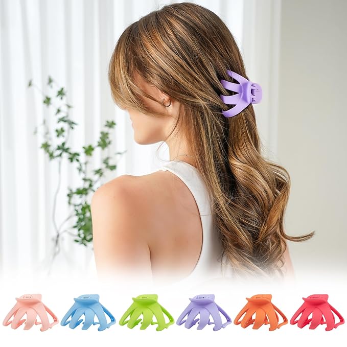 2.8 Medium Matte Hair Claw Clips for Thin Hair, 90' Strong Hold Non-slip Neutral Octopus Jumbo Hair Accessories for Women and Girls (Shiny)