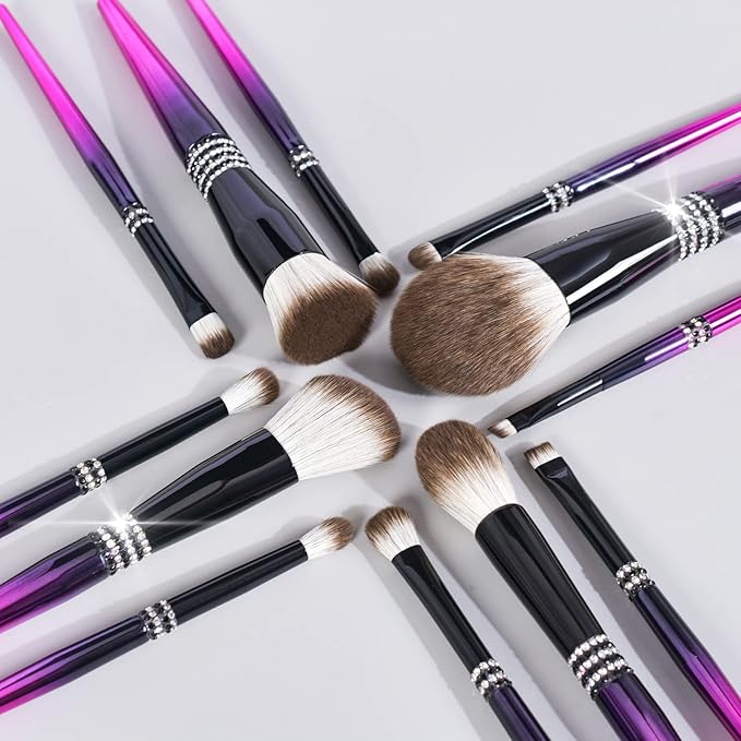 Bueart Design 16PCS Ultra Soft Labeled Makeup Brushes Set with HOLDER case Cosmetic make up brush set (16Pcs Black Rose Red+Holder)