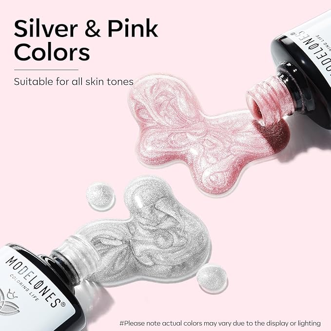 modelones Cat Eye Gel Nail Polish, 2 PCS 15ML Pink Sliver Holographic 9D Cat Eye Glitter Multichrome Silver Pink Shades Polish with Magnet Soak Off Led Nail Art Gel DIY Salon Gift