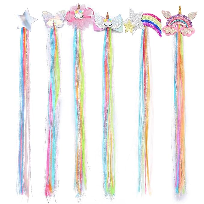 6 Pcs Hair Clips for Girls, Rainbow Hairpieces Hair Extensions Cute Colored Hair Clips for Kids Little Girls