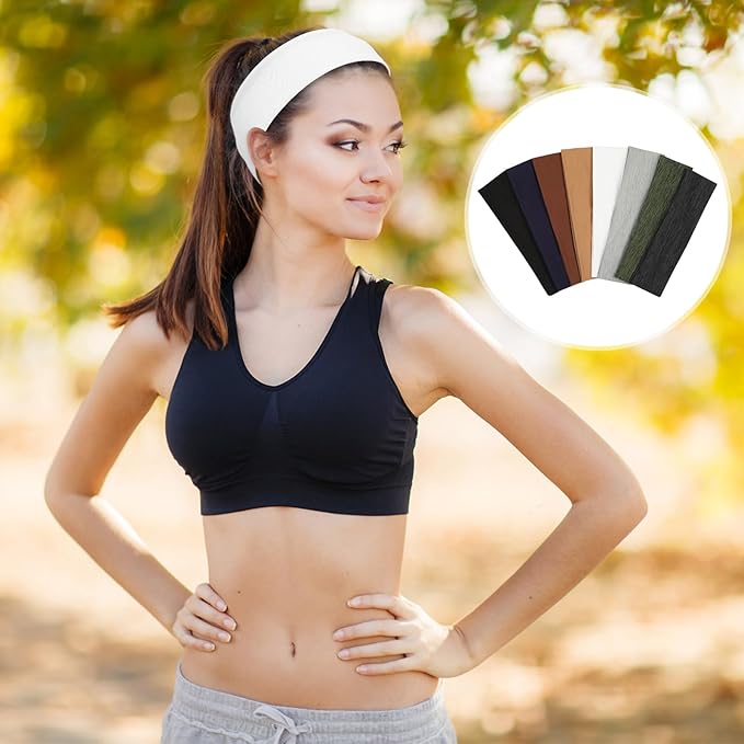 8 Pack Sport Headbands for Women, Elastic Soft Fabric Non-Slip Hair Bands Hair Warp for Daily Workout Yoga Running Sports