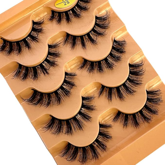 HBZGTLAD Cat eye Eyelashes 3D Natural False Lashes D Curl Fluffy Soft Cross 5 pairs Manga Lashes Wispy Natural Eyelash Extension Makeup (7D-25)