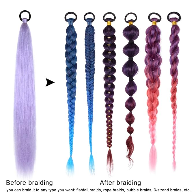 2 Pack Purple Ponytail Extension with Elastic Tie Straight Sleek Wrap Around Braid Ponytail Light Purple 26 Inch (Light Purple#)