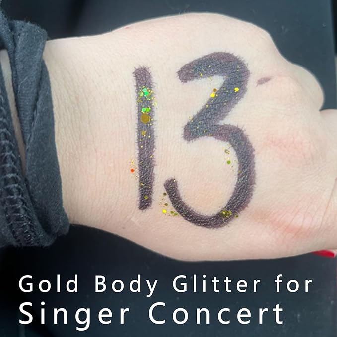 MEICOLY Gold Body Glitter,Yellow Face Glitter,Music Festival Accessories Outfits for Women,Mermaid Sequins Hair Glitter Makeup,Sparkle Face Body Glitter for Country Concert,Mardi Gras Accessories