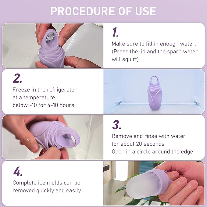 3 Pcs Facial Ice Roller Silicone Mold Reusable for Face Women and Eye Neck Cold Skin Care Tools Freezer De Puff Eye Bags Reduce Migraine Pain Pink 1 + Purple 2