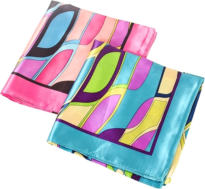 35 x 35 Women's Fashion Pattern Large Square Silk Like Hair Scarf Head Sleeping Wrap Satin Neck Bandana for Gift…