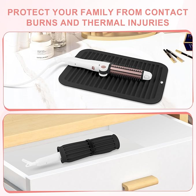 Large Silicone Heat Resistant Mat, Professional Hot Hair Tools Mat for Curling Iron, Flat Iron, Hair Straightener, Portable Hot Pad Cover with Velcro for Travel Home Salon(11.8" x 9.0")