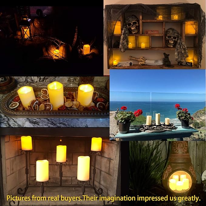 Enido Flameless LED Candles Battery Operated Pack of 9 Pillar Candles