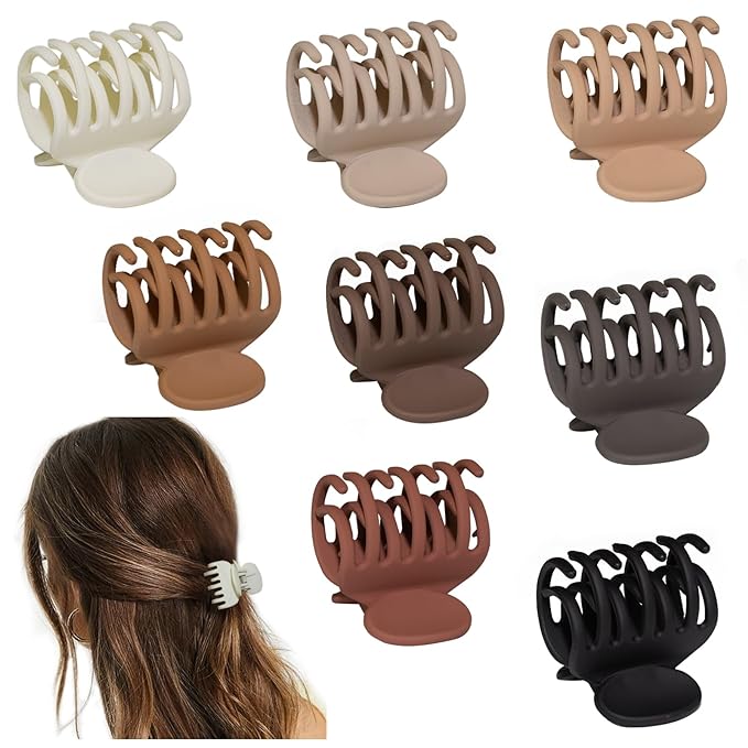 8PCS Claw Clips for Thin Hair Women, 1.6' Small Matte Medium Hair Claw Clips, Strong Hold Double Row Teeth Hair Clips, Cute Jaw Clamps (Warm Color)