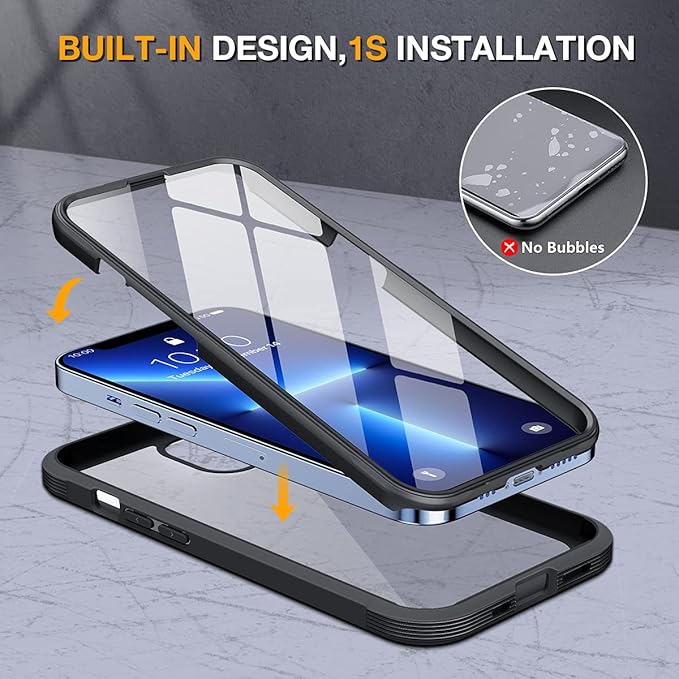 Miracase Glass Case for iPhone 13 Pro Max 6.7 inch, 2023 Upgrade Full-Body Clear Bumper Case with Built-in 9H Tempered Glass Screen Protector for iPhone 13 Pro Max, Black