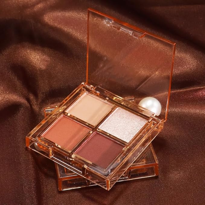 Eyeshadow Quads Blendable Glitter Matte Eyeshadow Palette,Nude Champagne Gold Orange Dark Coffee Sparkly Four Eyeshadow Palette Makeup,Everyday Nature Long-Lasting Waterproof Women Girls Eyeshadow 3#