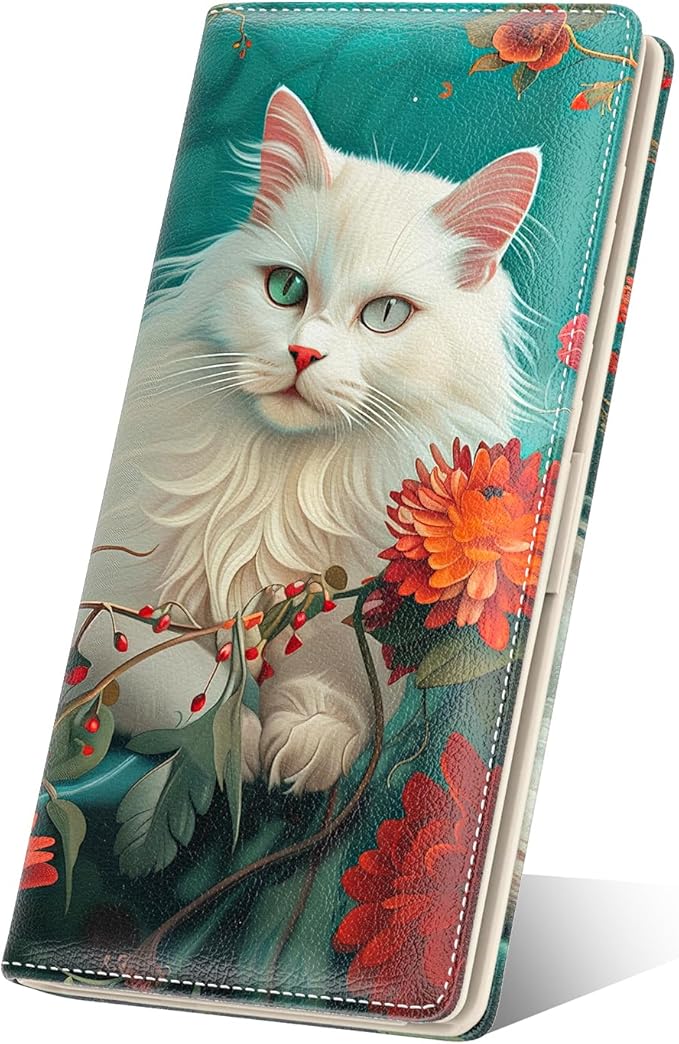 Nipichsha Womens Wallet, RFID Slim Wallets for Women, Thin Ladies Credit Card Holder Purse, Cute Leather Bifold Clutch Billfold with 11 Card Slots & ID Window, Elegant Cat