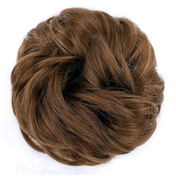 MORICA 1PCS Messy Hair Bun Hair Scrunchies Extension Curly Wavy Messy Bun Hair Synthetic Chignon Hairpieces for Women (Lightest Ash Blonde## 10#)