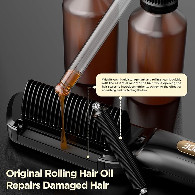 Hair Straightener Brush, Negative Ion Flat Iron & Straightening Comb 2 in 1 with Convenient Comb, Fast Heating, Anti-Scalding, 30s Fast Heating, 5 Temp Settings 284℉ - 392℉ (Gold Gray)