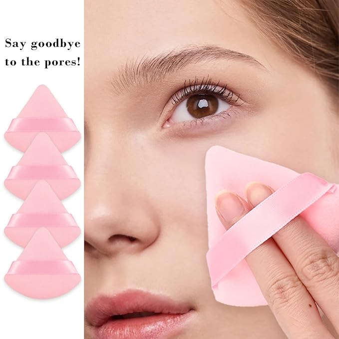 8Pcs of Triangular Powder Puff Makeup Sponges, Made of Super-soft Velvet, Designed for Contouring, Eye, and Corner, Beauty Blender Foundation Mixing Container.