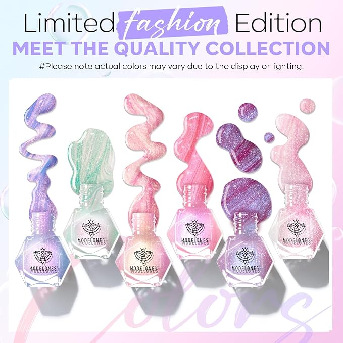modelones Chrome Nail Polish Set, 2025 Spring Summer 6 Colors Shimmer Pearl White Pink Mermaid Purple Quick Dry Nail Polish Kit Fingernail Polish Manicure DIY Salon Home Easter Gifts for Women Girl