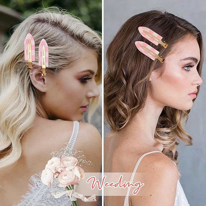 20PCS Bridesmaid Pink Checkered Hair Accessories - No Bend Creaseless Glitter Hair Clips for Bride Women Girls (20Pcs/10Cards)