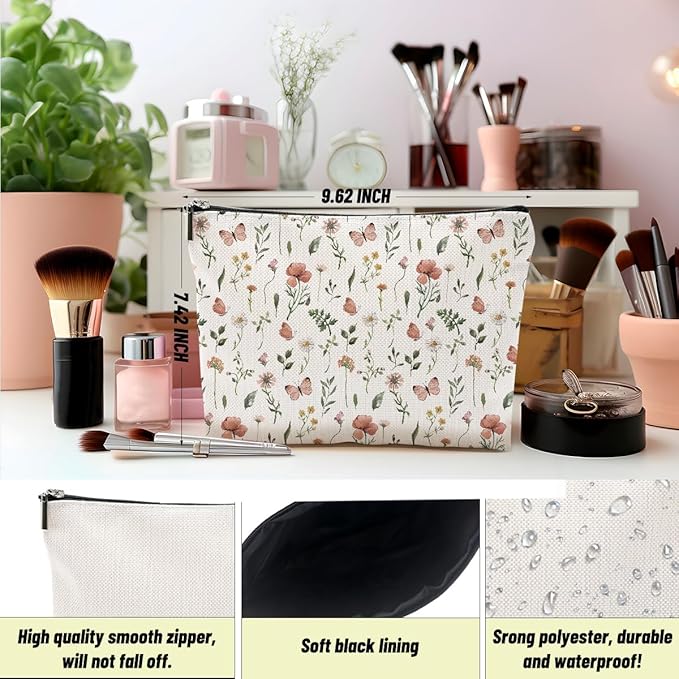 2pcs Floral Makeup Bags for Women, Cute Flower Aesthetic Travel Toiletry Bag, Coquette Cosmetic Bag, Portable Zipper Pouch Cosmetics Pouch Gifts for Women Girls