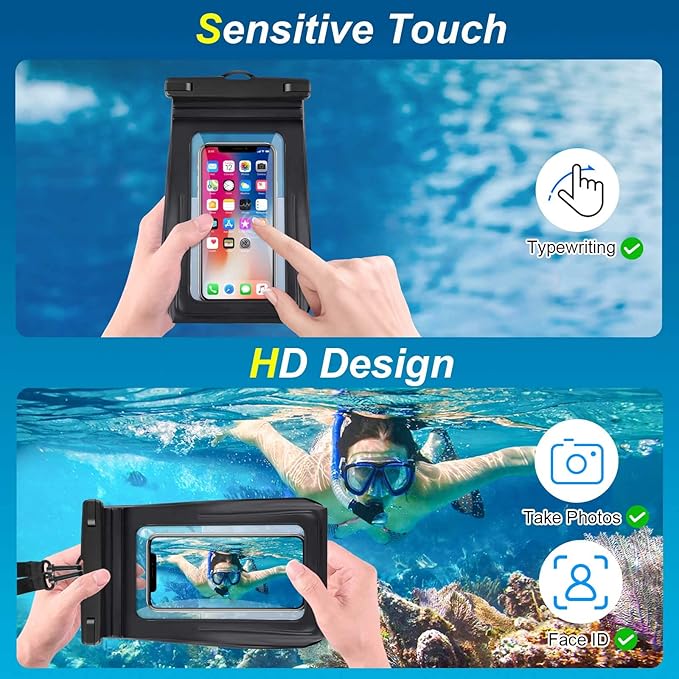 2 Pack Waterproof Pouch Floating with Sealing Strip, 9'' Large Cell Phone Dry Protector Case for iPhone 15 14 13 12 11 Pro Max Plus Samsung Galaxy, Water Proof Bag Holder for Beach Swimming