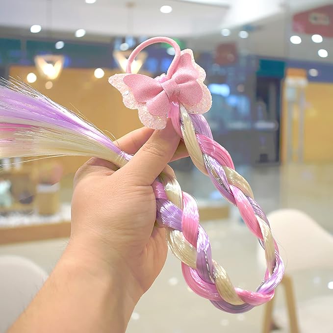 Ozzwolle 6 Pcs Girls Braid Ponytail Extensions Hairpieces, Colored Braid Hair Extensions Hair Pieces for Kids Little Girls