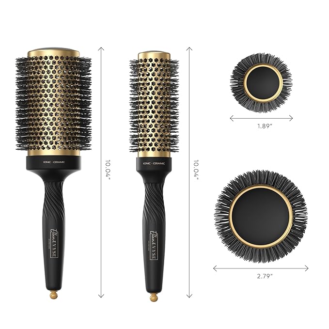 2 in 1 Ceramic Round Brush for Blow Drying,Ceramic Barrel for Hair Styling, Anti-static Bristles, Enhance Texture Volume, for Women & Men,with 4 Hair Clips (2.1 Inch&1.3 Inch)