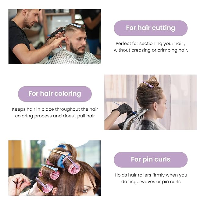 AIMIKE 6pcs Hair Clips for Styling, No-Crease Hair Styling Clips w/Silicone Band, Colorful Hair Roller Clips Duck Billed Hair Clips, Salon and Self Hair Cutting Clips for Women Hair Sectioning