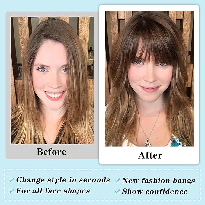 NAYOO Bangs Hair Clip - Dark Brown Fake Bangs 100% Real Human Hair Extensions French Bangs for Women Fringe with Temples Hairpieces Curved Bangs for Daily Wear(Dark Brown, Fake Bangs)