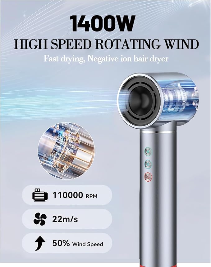 5 in 1 Hot air Blow Dryer Brush Hair Dryer Curling Wand Volumizing Brush Straightening Brush Blow Dryer Brush - Rapid Drying, Volume Boost, Ionic Smoothing, 110k RPM Motor(Steel Blue)