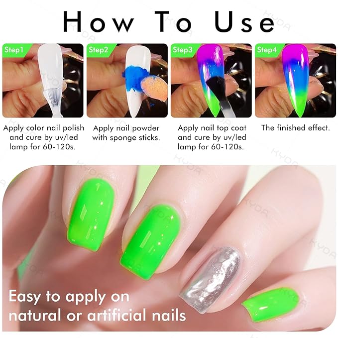 Ownest 12 Boxes Pigment Nail Powder, Colorful Fluorescent Color Nail Pigments Dust Nail Glitter Gradient Iridescent Nail Art Decoration, Neon Nail Powder, High Pigment for Eyes Body Paint