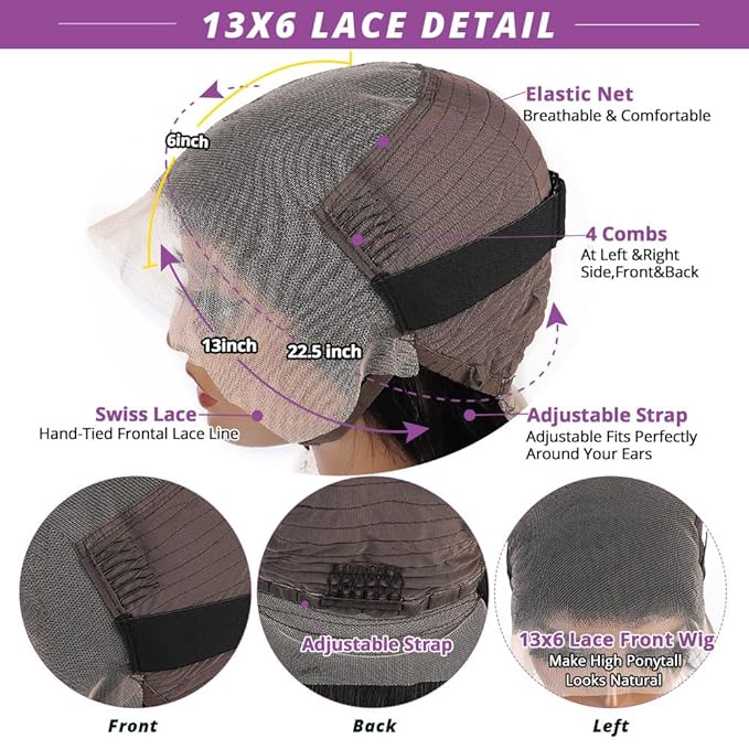 24 Inch Deep Wave Lace Front Wigs Human Hair 13x6 Curly HD Transparent Lace Front Wigs Human Hair 210% Density Pre Plucked with Baby Hair