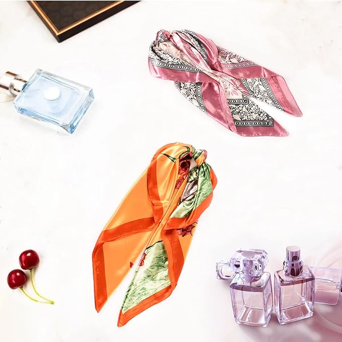 35 x 35 Women's Fashion Pattern Large Square Silk Like Hair Scarf Head Sleeping Wrap Satin Neck Bandana for Gift…