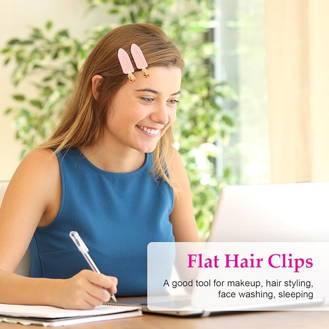 D 6 Pcs Hair Clips No bend Hair Clips No Crease Hair Clip Makeup Clips for Women and Girls Flat Hair Clips for Hairstyling Salon Golden Handle(Pink)
