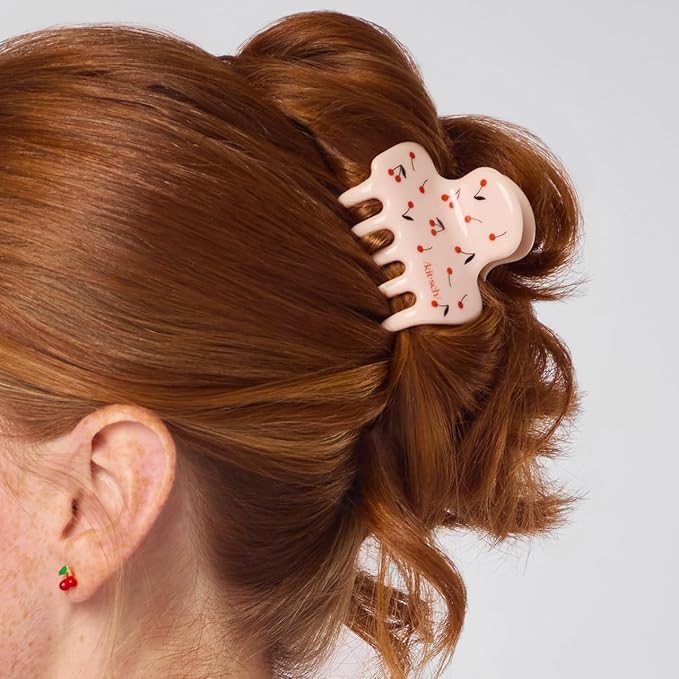 Kitsch Medium Hair Clips for Women – Strong Hold Claw Clips for Thick or Thin Hair – Recycled Plastic, Non-Slip, Durable – Cherry Print – 1pc