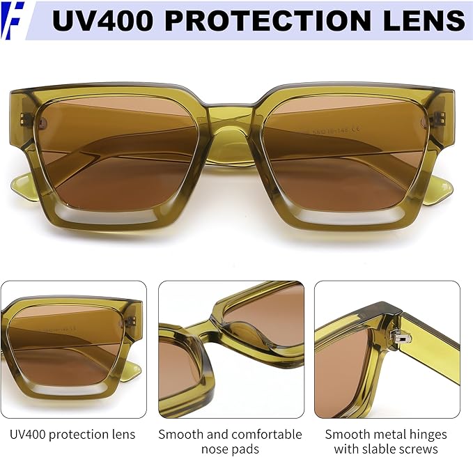 FEISEDY Retro 90s Square Sunglasses for Women Men Trendy Chunky Rectangle Sunglasses UV400 Protection B2385