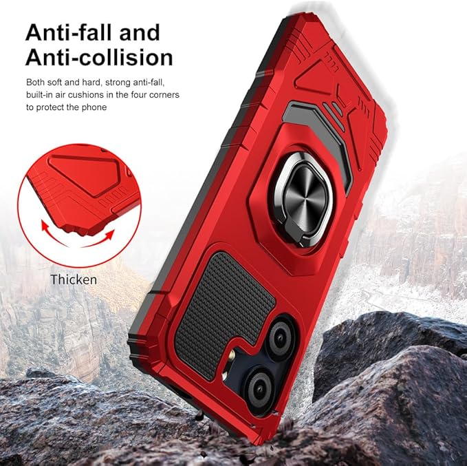 for BLU View 5 B160V / BLU F5 5G Case with 1 Pack Screen Protector,Dual Layer Hybrid Heavy Duty Defender Protection,Sleek Rugged Reinforced Cushion Corner Kickstand Shockproof Bumper Cover Red