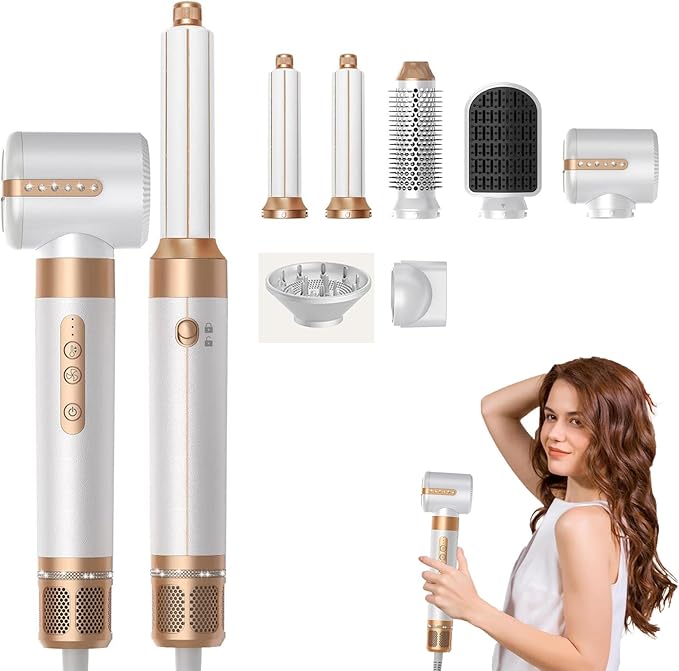7 in 1 Hair Dryer Brush, Professional Hot Air Styler, 110000 RPM High-Speed Blow Dryer with Negative Ions for Fast Drying Curling Straightening Volumizing Versatile Hair Styling Tool