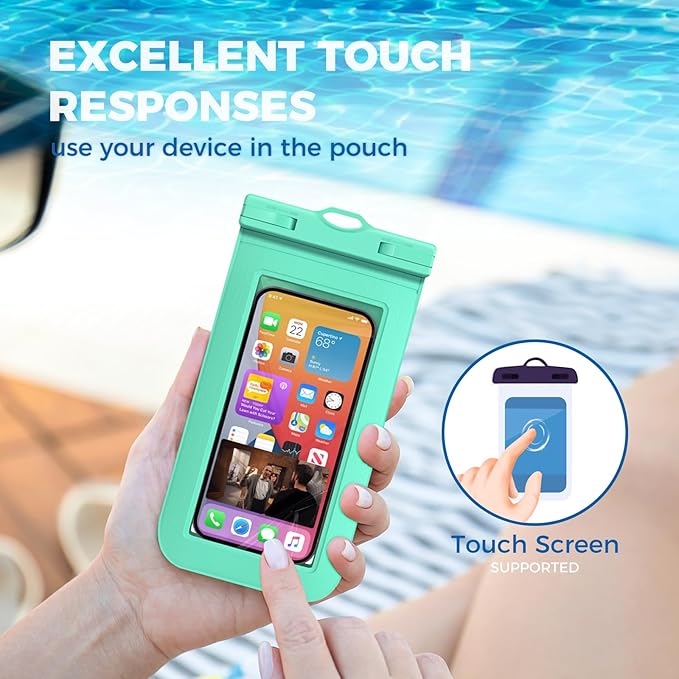 2 Pcs Waterproof Phone Pouch Case Up to 7.2", Floating Universal IPX8 Water Proof Cell Phone Dry Bag for iPhone 16 15 14 13 12 11 Pro Max XR XS SE 2022, Outdoor Sports, Green