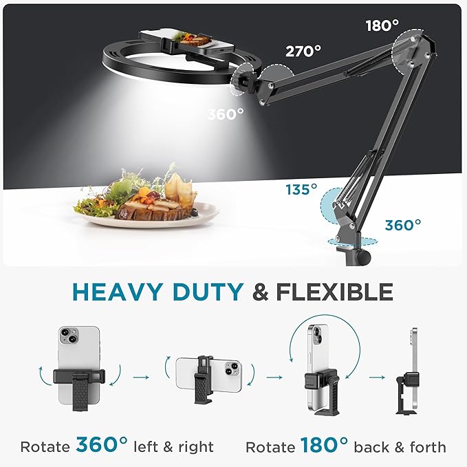 InnoGear Overhead Phone Mount with Ring Light, 10" LED Selfie Ring Light for Desk with Phone Holder and Remote Canvas Lamp Light for YouTube Live Stream Cooking Video Recording Vlog Zoom Meeting