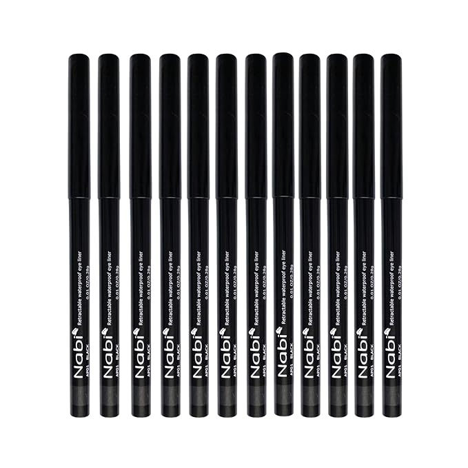 Nabi Retractable Waterproof Eyeliner Pencil – 12‑Pack Smudge‑Proof, Long‑Lasting & Hypoallergenic Professional Makeup Eyeliner for Sensitive Eyes