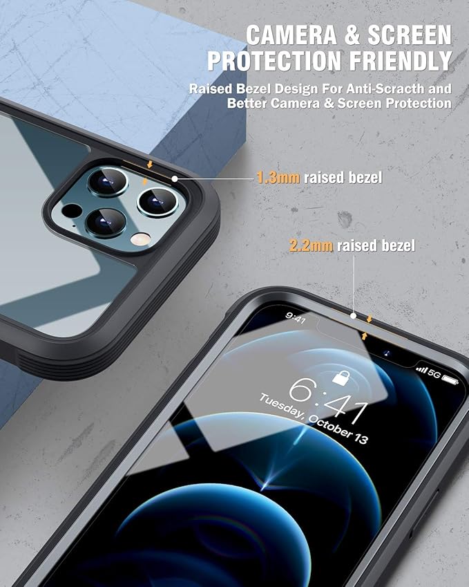 Miracase Designed for iPhone 12 Pro Max Case, Full Body Rugged Case with Built-in Touch Sensitive Anti-Scratch Screen Protector, Soft TPU Case Compatible with iPhone 12 Pro Max 6.7", Black