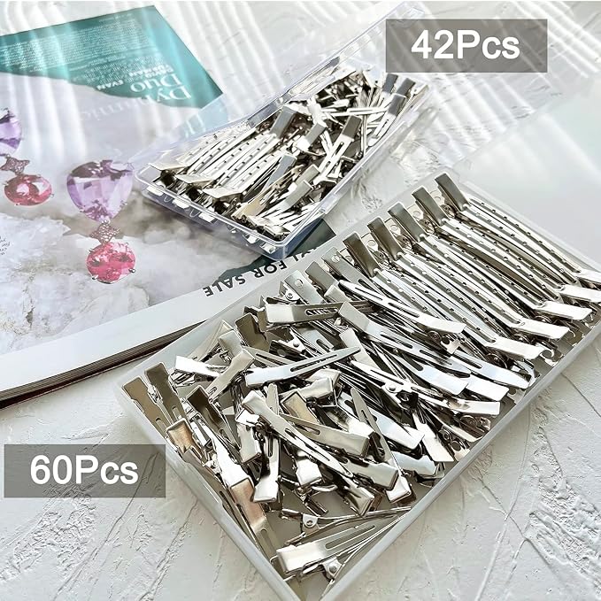 Styling Hair Clips, Silver Metal Duck Billed Hair Clips for Women Styling Sectioning, Duckbill Long Hair Clips, Pin Curl Clips for Hair, Alligator Roller Clip with Case
