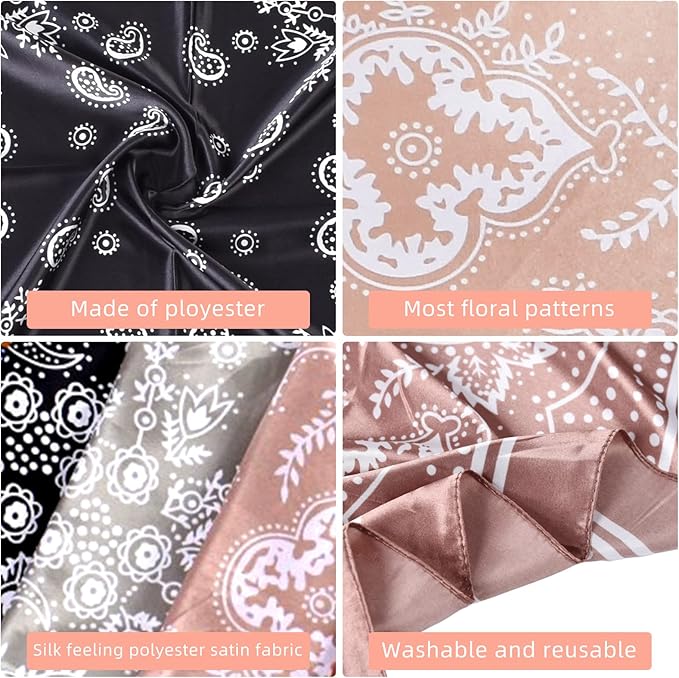 35 x 35 Women's Fashion Pattern Large Square Silk Like Hair Scarf Head Sleeping Wrap Satin Neck Bandana for Gift…