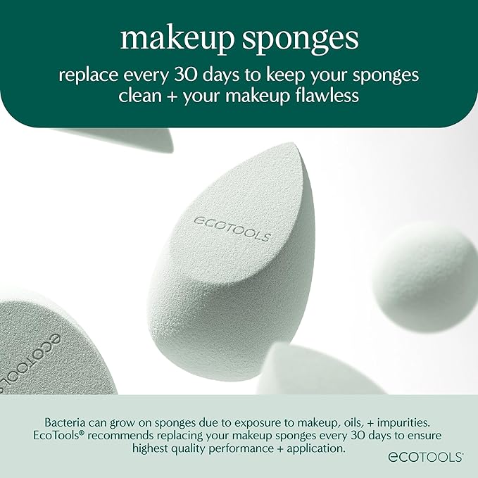 EcoTools Blurring Blender Makeup Sponge Duo, Makeup Blender Sponge For Blurred Skin, For Liquid & Cream Foundation, Cloud Coverage Memory Foam, Eco Friendly & Latex Free, Cruelty-Free & Vegan, 2 Count