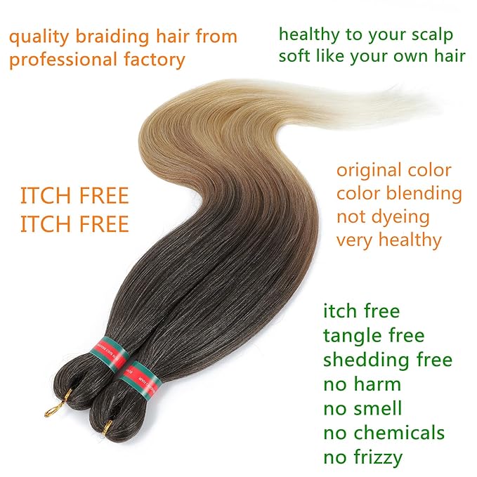 Ombre Pre stretched Braiding Hair, 36 Inch 4 tones Braid Hair Extensions, 8 packs Multi Color Blend Braiding Hair Pre-stretched, Crochet Hair Braiding(36''-8packs, 1b/30/27/613)