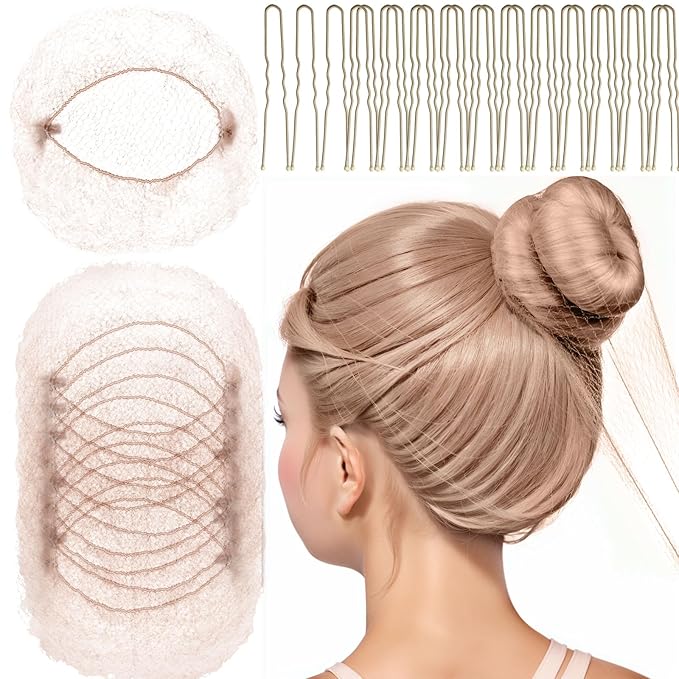 FANDAMEI Hair Net for Kids, Invisible Hair Nets 20PCS 30cm with 40PCS U Shaped Hair Pins, Hair Nets for Buns, Bun Hair Nets for Ballet Girls Hair Accessories Set for Women, Girls-Tan Brown