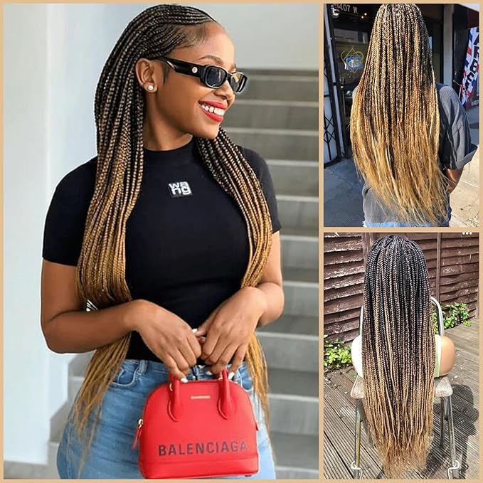 Ombre Pre stretched Braiding Hair, 36 Inch Braid Hair Extensions, 8 packs Multi Color blend braiding hair pre-stretched, Crochet Hair Braiding(36''-8packs,4/30/27)