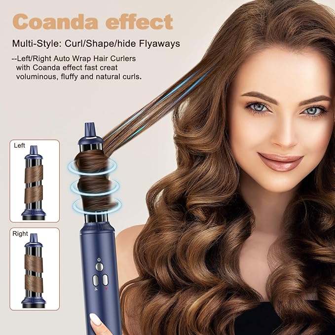 Hair Dryer Air Styler - Hair Styler 6 in 1 Blow Dryer Brush lonic Hot Air Brush Auto Wrap Curler for Curling 38m's High Speed Blowout Hair Dryer Fast Drying, ultiStyler for Curly/Straigh