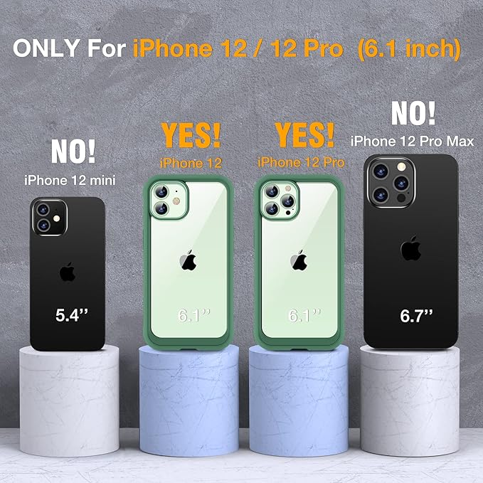 Miracase Glass Series for iPhone 12/12 Pro - Full-Body Rugged Protective Case with Built-in 9H Tempered Glass Screen Protector and Camera Lens Protector - Green