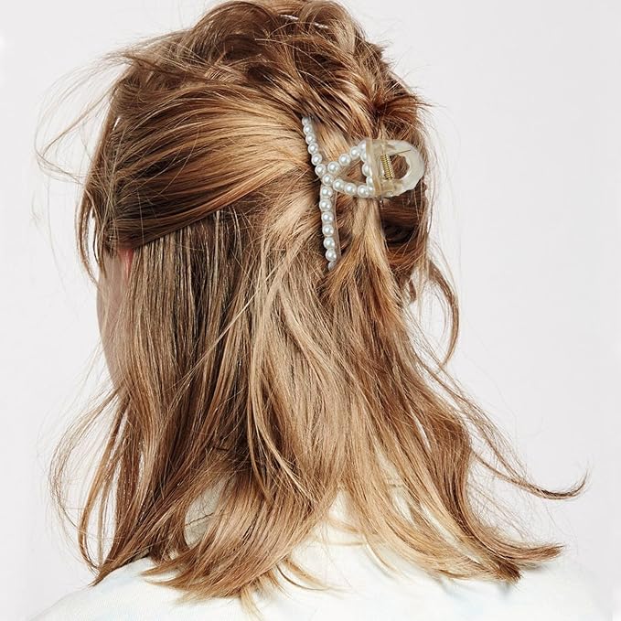 6 PCS Large Pearl Hair Claw Clips Medium Hair Barrette Clamps Small Fashion Hair Accessories for Women Big Banana Jaw Clip Barrettes Nonslip for Thick Thin Hair